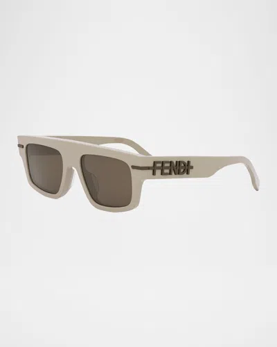 Fendi Men's Graphy Rectangle Sunglasses In Shiny Beige Brown