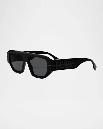 Fendi Men's Graphy Square Sunglasses In Shiny Blacksmoke