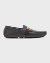 Fendi Men's Ff-buckle Leather Driving Shoes In Neronero