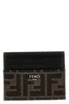 Fendi Brown Card-holder With Metal Lettering In Leather And Ff Canvas Man In Brown