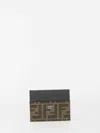 Fendi Brown Card-holder With Metal Lettering In Leather And Ff Canvas Man