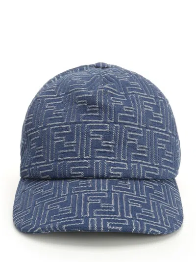 Fendi Men Ff Denim Baseball Cap In Blue