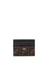 Fendi Three-compartment Jacquard Card Holder With Stama Logo In Brown