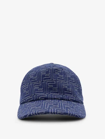 Fendi Men Ff Jacquard Denim Baseball Hat In Gray