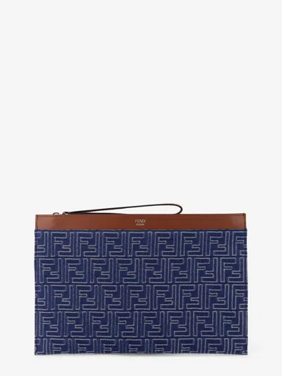 Fendi Men Ff Jacquard Denim Clutch In Multi