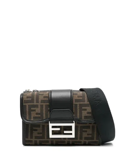 Fendi Men Ff Jacquard Double Baguette Bag In Brown