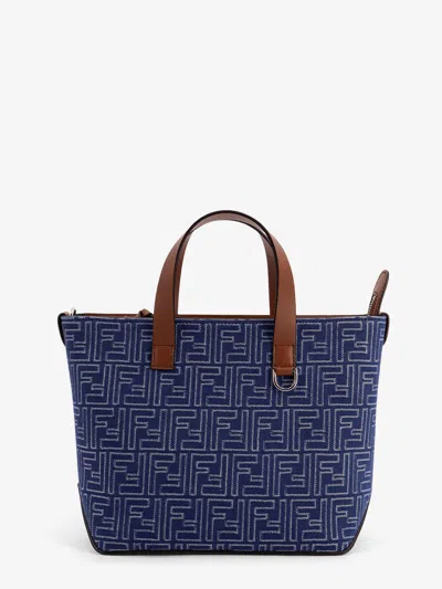 FENDI FENDI MEN FF JACQUARD FABRIC AND LEATHER SHOPPING BAG