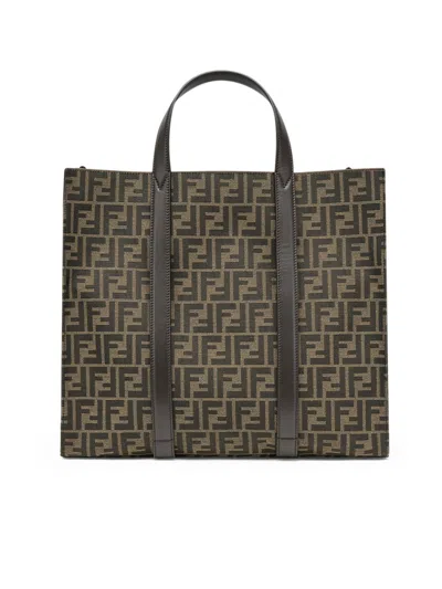 Fendi Men Ff Jacquard Fabric Bag In Brown