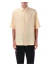 Fendi Men Jacquard Linen And Cotton Shirt With All-over Ff Embroidery In Pink