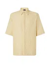 Fendi Men Yellow Shirt With Wide Short Sleeves And All-over Ff Motif In Linen Blend Man In Neutral