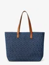 Fendi Men Blue Shopper With Long Handles And All Over Ff Motif In Cotton Man In Blue