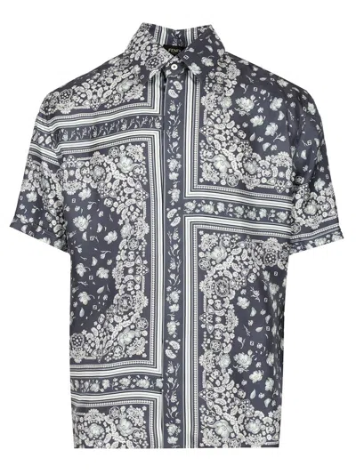 Fendi Men Blue Shirt With All-over Bandana Print In Silk Man