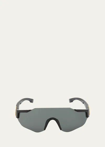 Fendi Men's Ff-logo Rimless Shield Sunglasses In Shiny Black