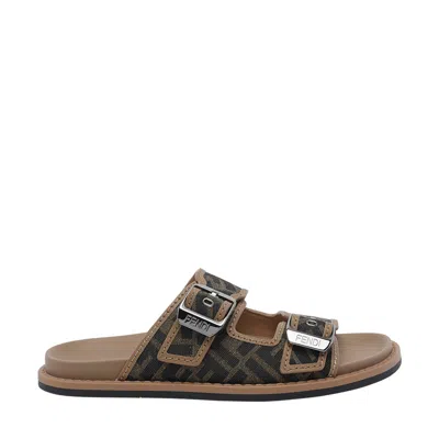 Fendi Men Ff Logo Sandals In Silver