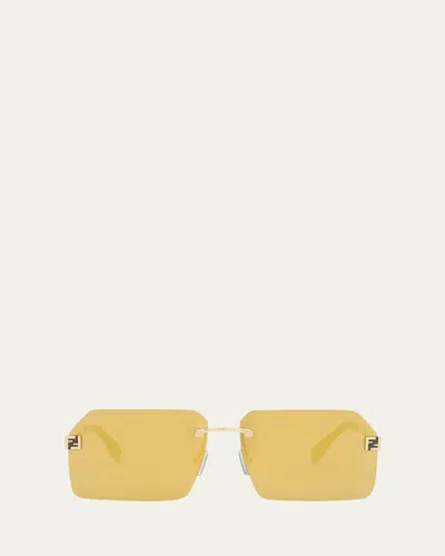 Fendi Men's Ff-monogram Square Sunglasses In Shiny Endura Gold Mirror