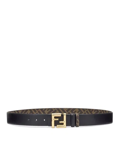Fendi Men Ff Rounded Reversible Belt In Black