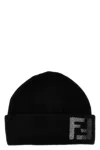 Fendi Men Black Wool Blend Beanie Hat In Black