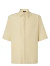Fendi Men Yellow Shirt With Wide Short Sleeves And All-over Ff Motif In Linen Blend Man In Yellow