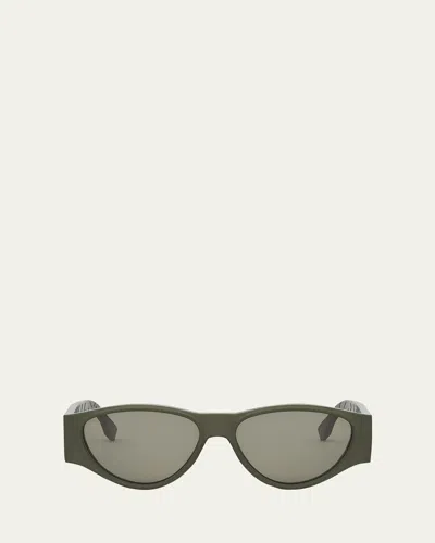 Fendi Men's Ff Squared Acetate Oval Sunglasses In Green