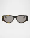 Fendi Men's Ff Squared Acetate Oval Sunglasses In Brown