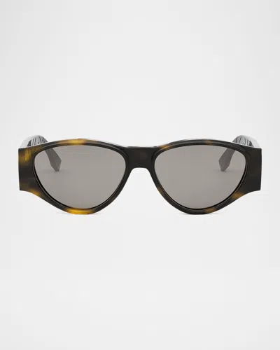 Fendi Men's Ff Squared Acetate Oval Sunglasses In Brown
