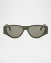 Fendi Men's Ff Squared Acetate Oval Sunglasses In Green