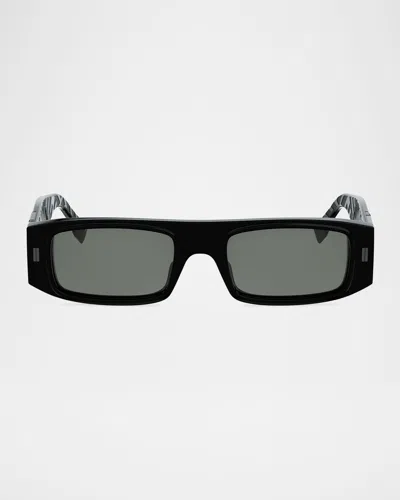 FENDI MEN'S FF SQUARED ACETATE RECTANGLE SUNGLASSES
