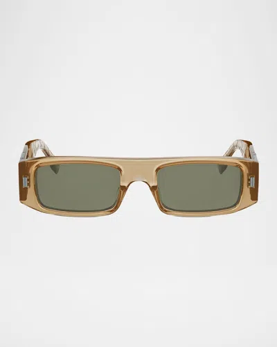 Fendi Men's Ff Squared Acetate Rectangle Sunglasses In Brown