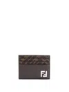 Fendi Brown Card-holder With Squared Ff Motif In Leather And Ff Canvas Man In Multicolor