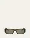 Fendi Men's Ff Squared Rectangle Sunglasses In Shiny Dark Green