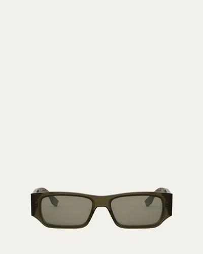 Fendi Men's Ff Squared Rectangle Sunglasses In Shiny Dark Green