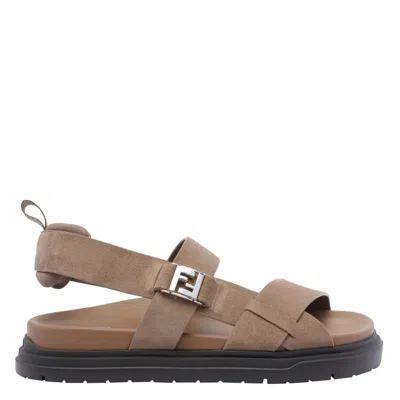 Fendi Men Ff Suede Sandals In Brown