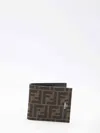 Fendi Portafoglio Ff Bi-fold In Tessuto Ff Marrone