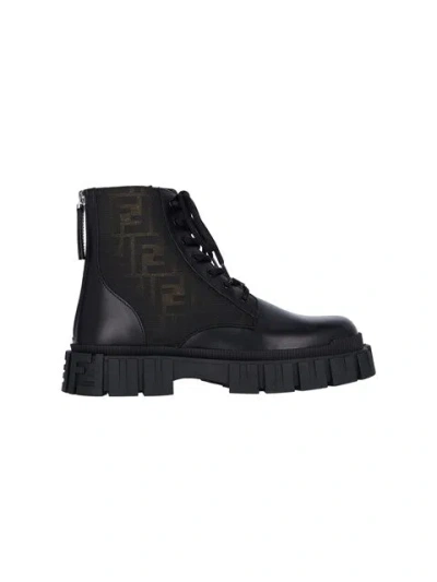 Fendi Force Round-headed Motorcycle Boots In Black