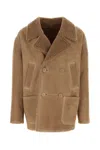 Fendi Camel Shearling Double-breasted Jacket In Camel