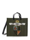 Fendi Men Green Shopper With Vertical Stripes Motif And  Club Patch On The Front In Canvas In Green