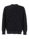 Fendi Men Grey Crewneck Sweater With All-over Ff Motif In Wool Man In Multi
