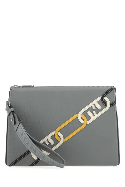 FENDI FENDI MEN GREY FABRIC CLUTCH
