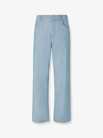 Fendi Men High Waist Jeans In Metallic