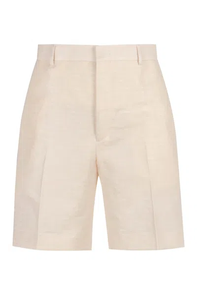 Fendi Men's White Cotton And Linen Bermuda Shorts For Ss24 In Ivory