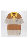 Fendi Logo Club Crest Ribbed Knit Polo T-shirt In Grey