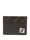 Fendi Brown Card-holder With Squared Ff Motif In Leather And Ff Canvas Man In Brown