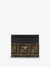 Fendi Men Leather Card Holder With Ff Jacquard Fabric Inserts In Multi