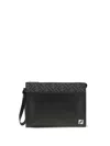 Fendi Men Leather Ff Canvas Pouch In Black