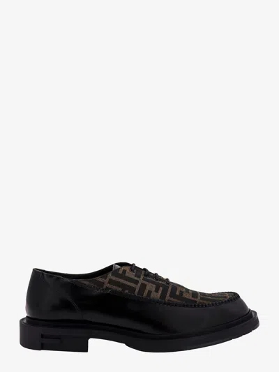 Fendi Men Leather Lace-up Shoe With Ff Insert In Black