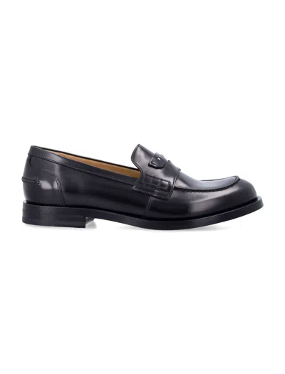 Fendi Loafer Logo Round Toe Smooth Leather Stitching In Blue