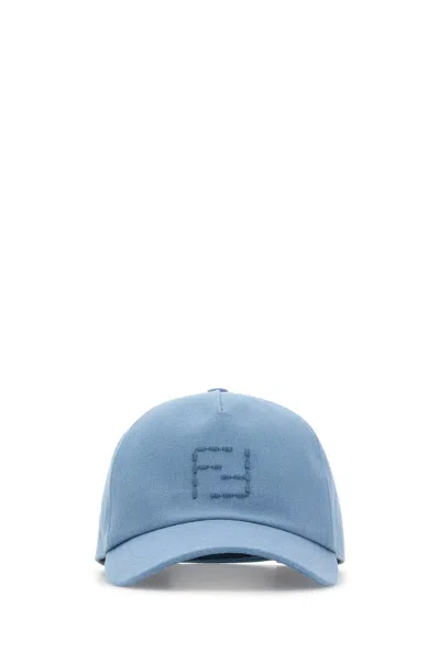Fendi Men Light Blue Linen Blend Baseball Cap