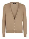 Fendi V-neck Wool Cardigan Ribbed Edges In Brown