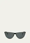 Fendi Men's Logo Cutout Metal Cat-eye Sunglasses In Matte Black Smoke