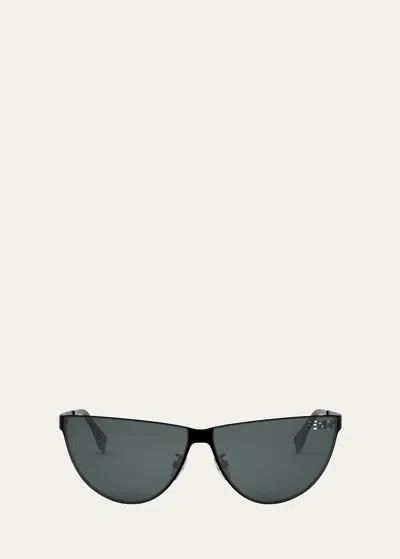 Fendi Men's Logo Cutout Metal Cat-eye Sunglasses In Black